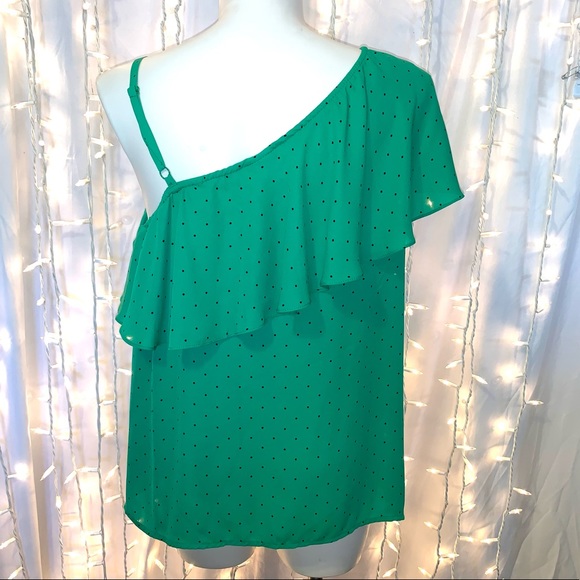 TORRID ⭐️ Green Dot Ruffled One-Shoulder Blouse - Picture 8 of 12